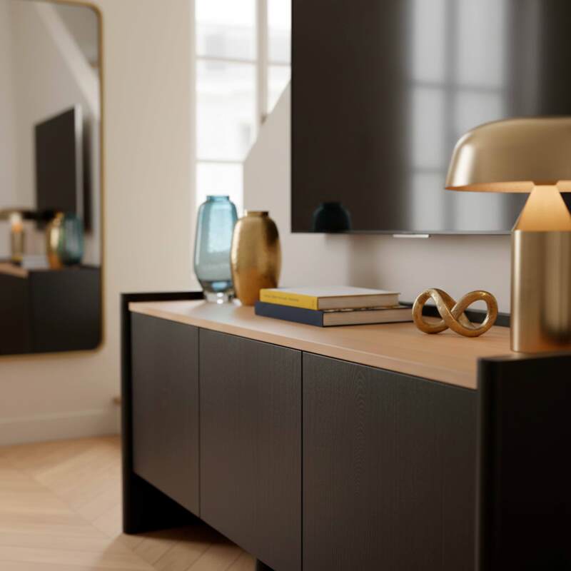 Meuble TV effet bois 120 cm et tablette (2/8)