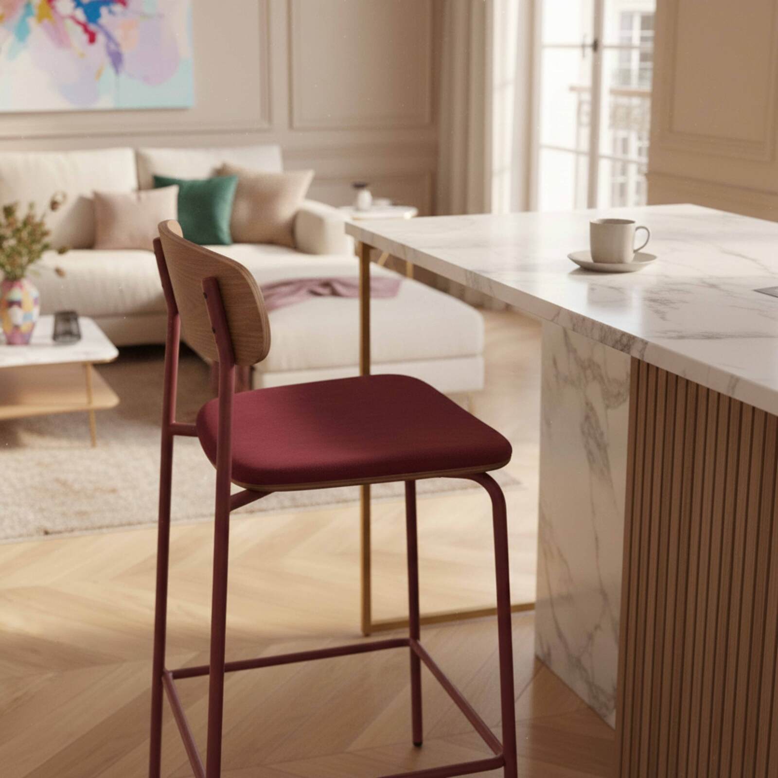 Chaises hautes en bois, métal et tissu - Lot de 2