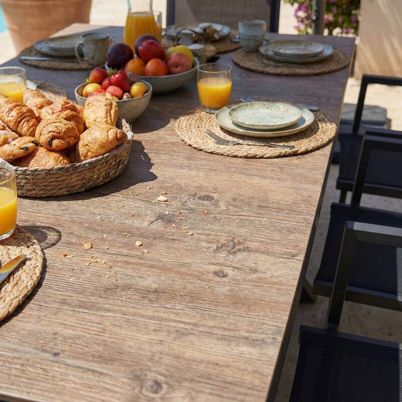 Table de jardin en aluminium et céramique effet bois 8 personnes 201x100 cm (6/8)