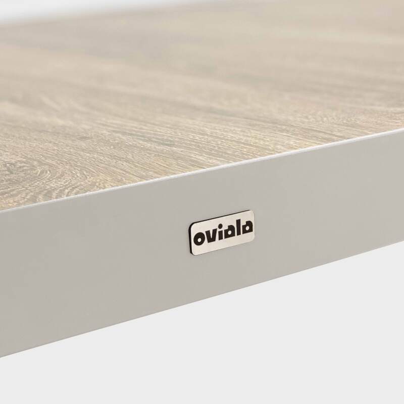 Table de jardin en aluminium et céramique effet bois 201x100 cm et 10 chaises empilables en textilène (5/8)