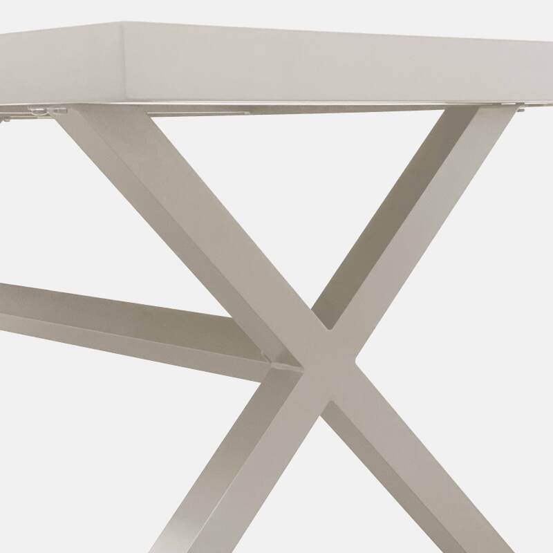 Table de jardin en aluminium et céramique effet bois 201x100 cm et 10 chaises empilables en textilène (6/8)