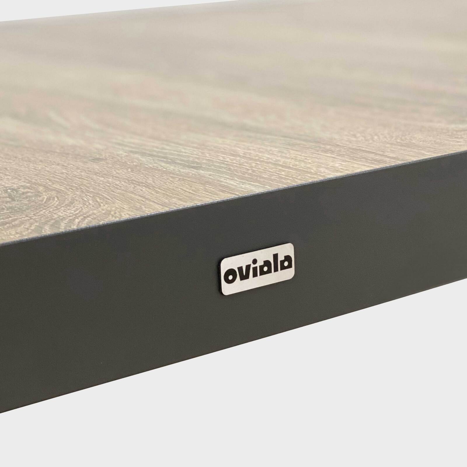 Table de jardin en aluminium et céramique effet bois 201x100 cm et 10 chaises empilables en textilène