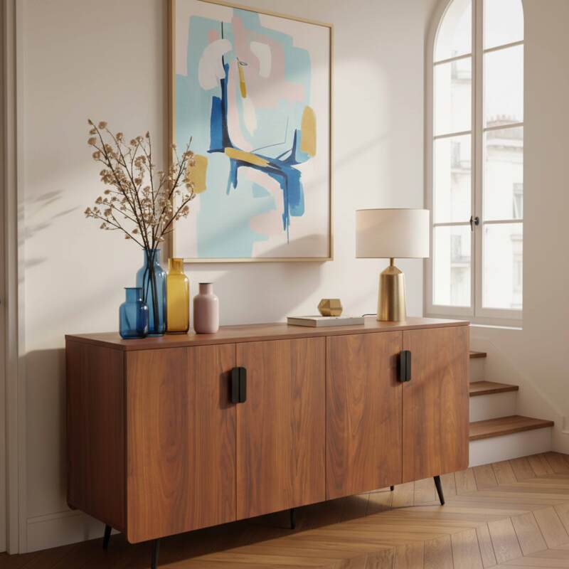 Buffet effet bois 4 portes 160 cm