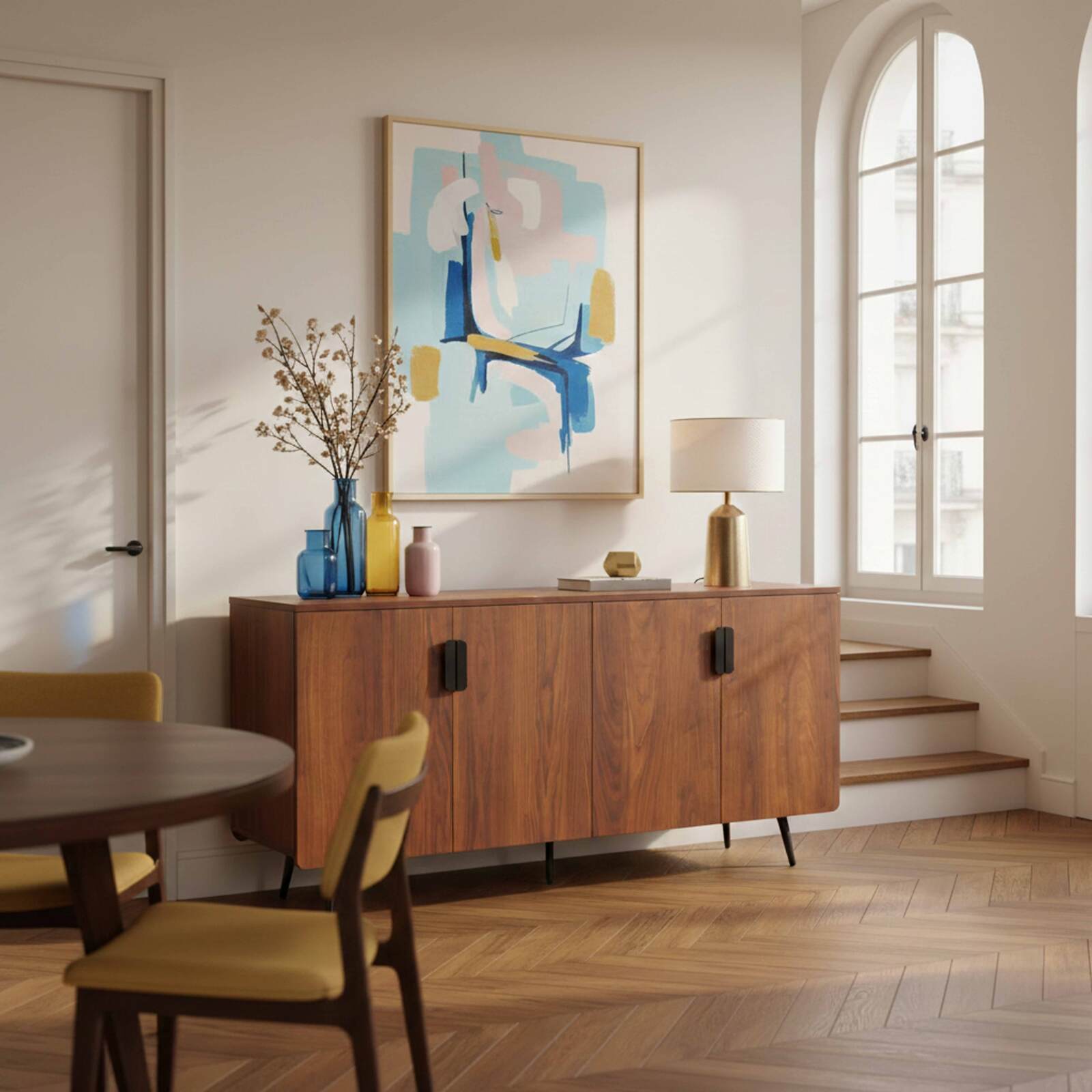 Buffet effet bois 4 portes 160 cm