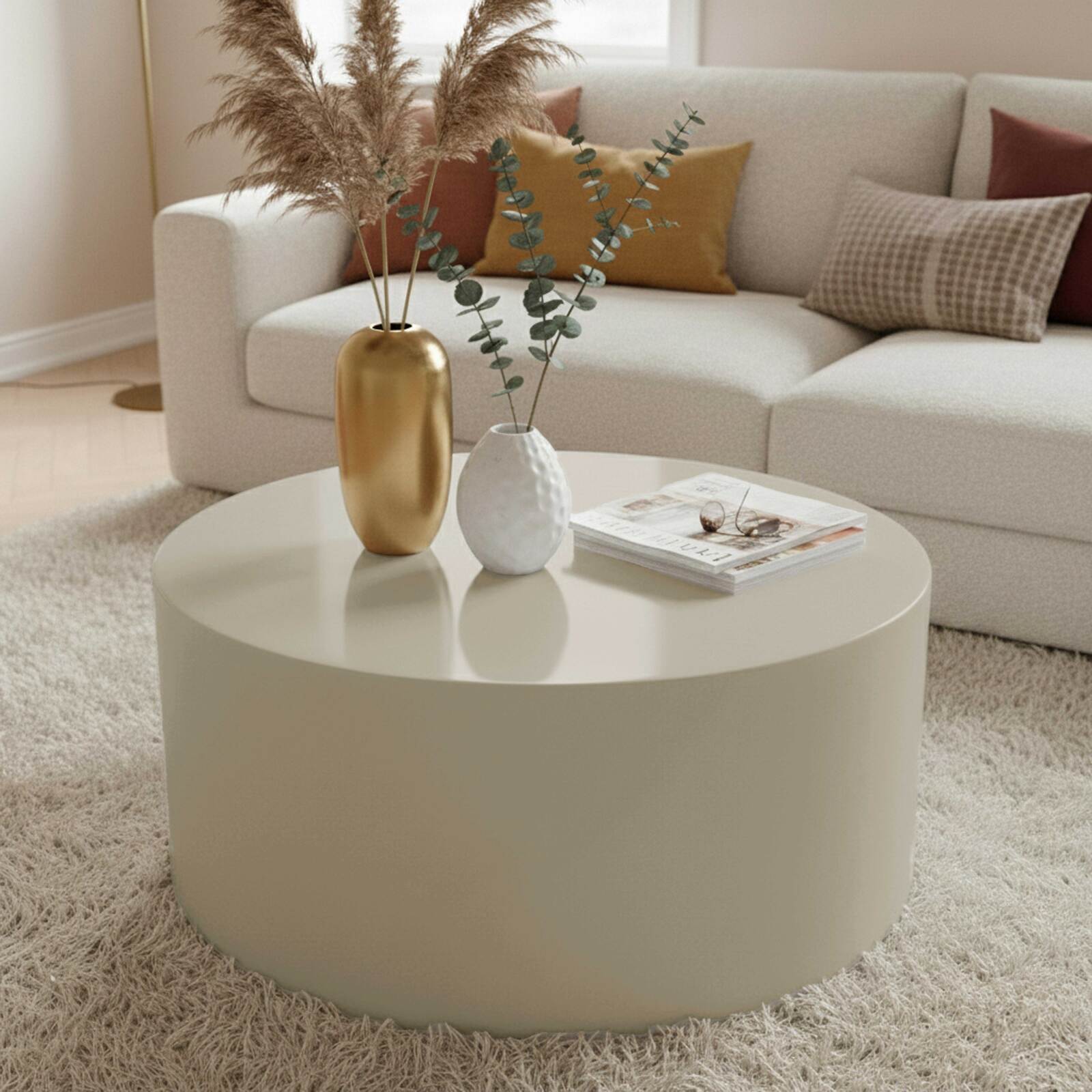 Table basse effet laqué ronde Ø80 cm style rétro