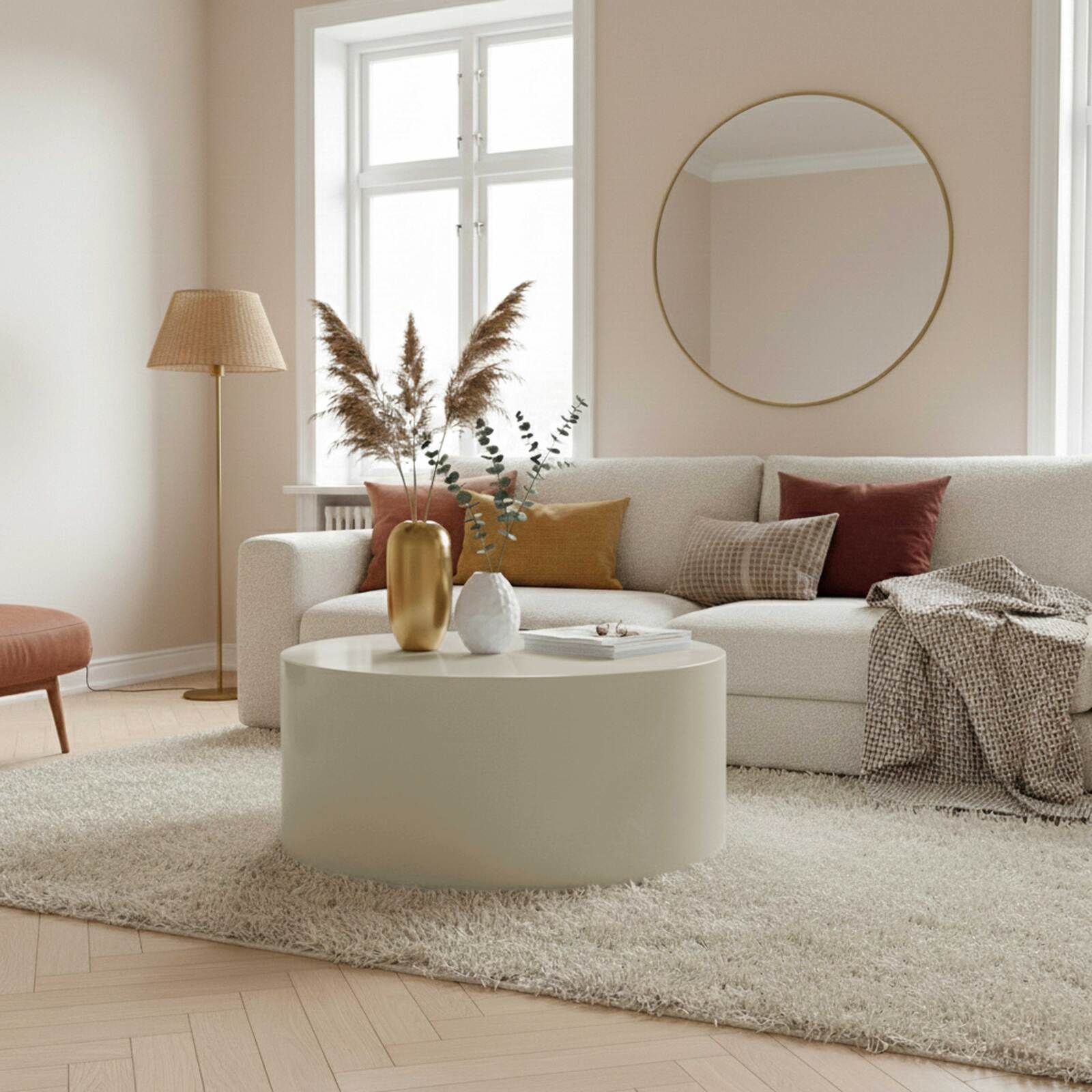 Table basse effet laqué ronde Ø80 cm style rétro