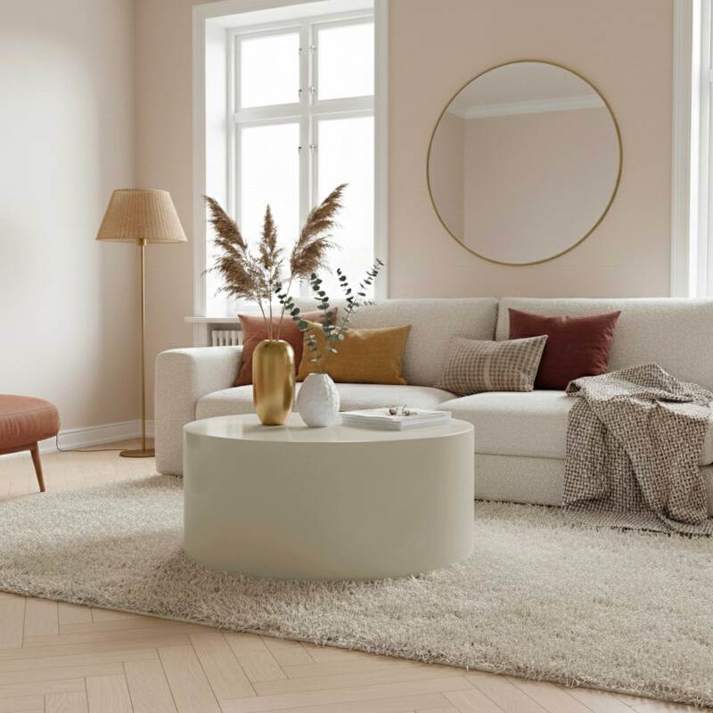 Table basse effet laqué ronde Ø80 cm style rétro