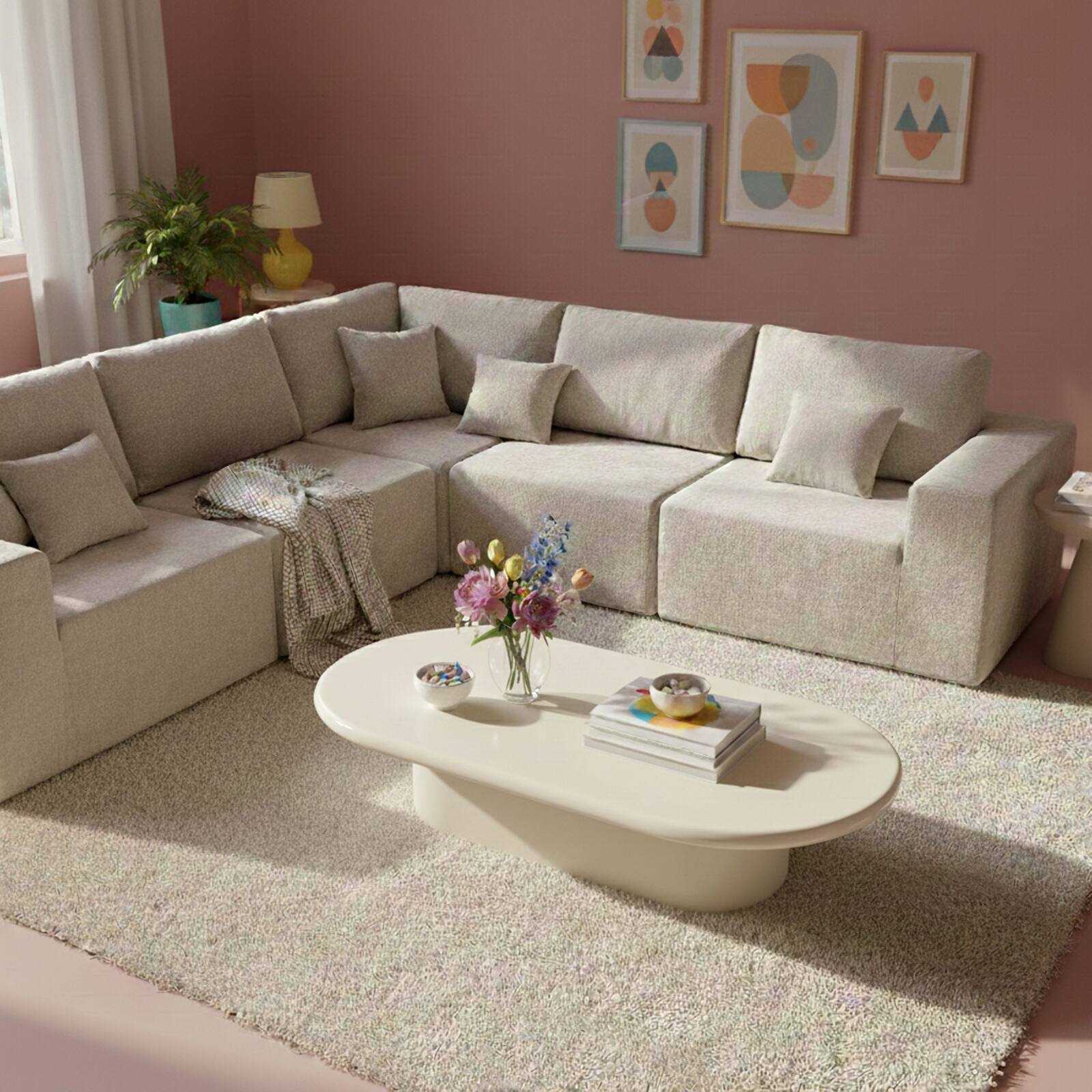 Table basse effet laqué ovale 100x70 cm style rétro