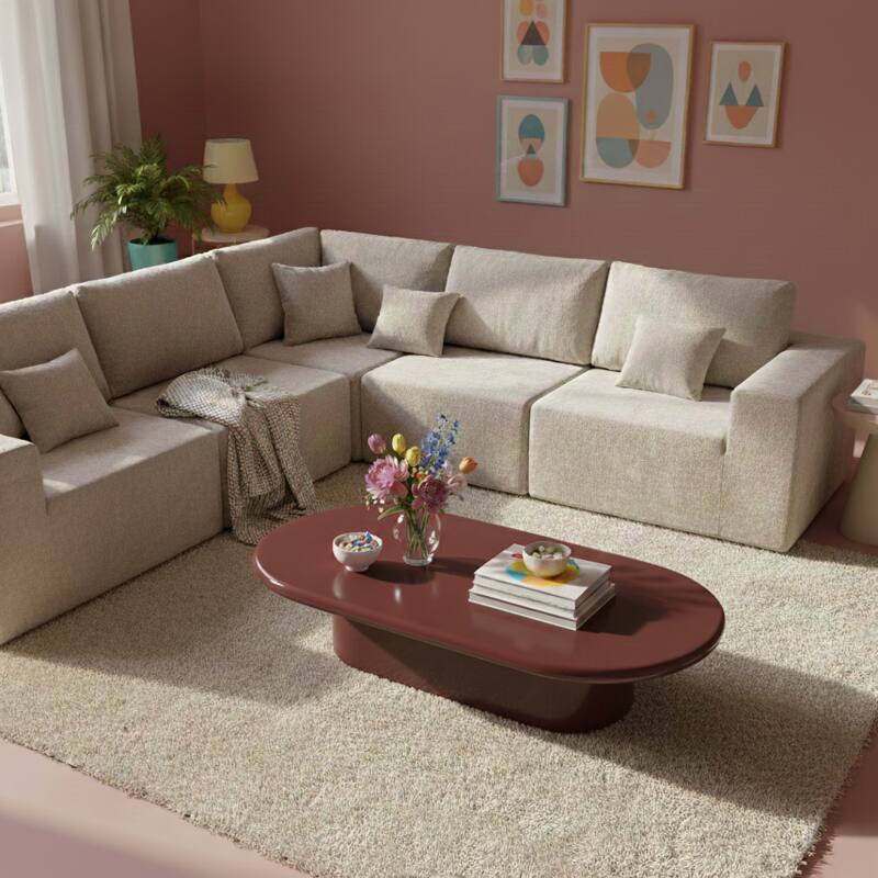 Table basse effet laqué ovale 100x70 cm style rétro