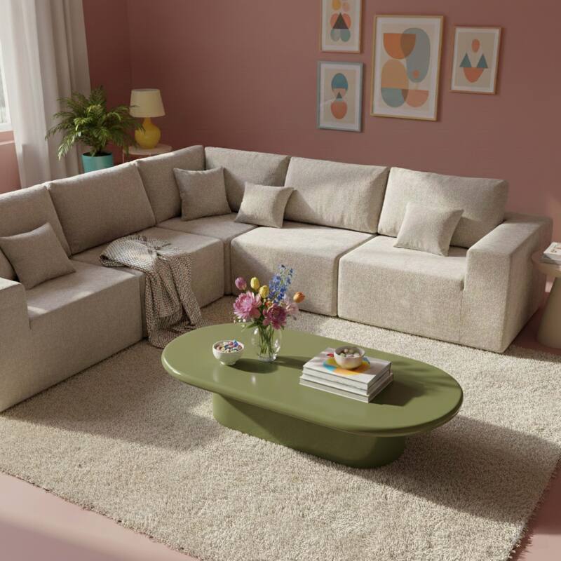 Table basse effet laqué ovale 100x70 cm style rétro