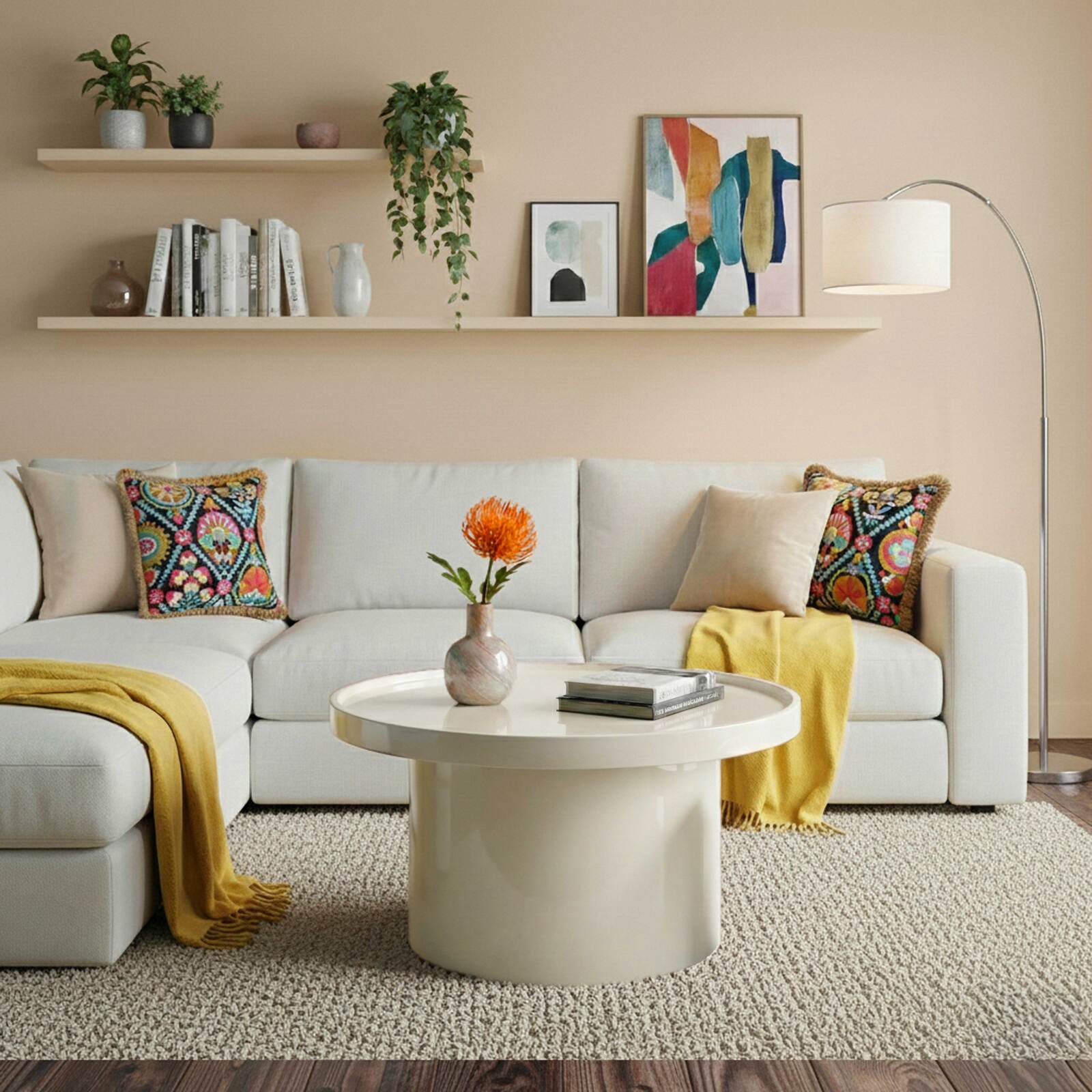 Table basse effet laqué ronde Ø70 cm style rétro