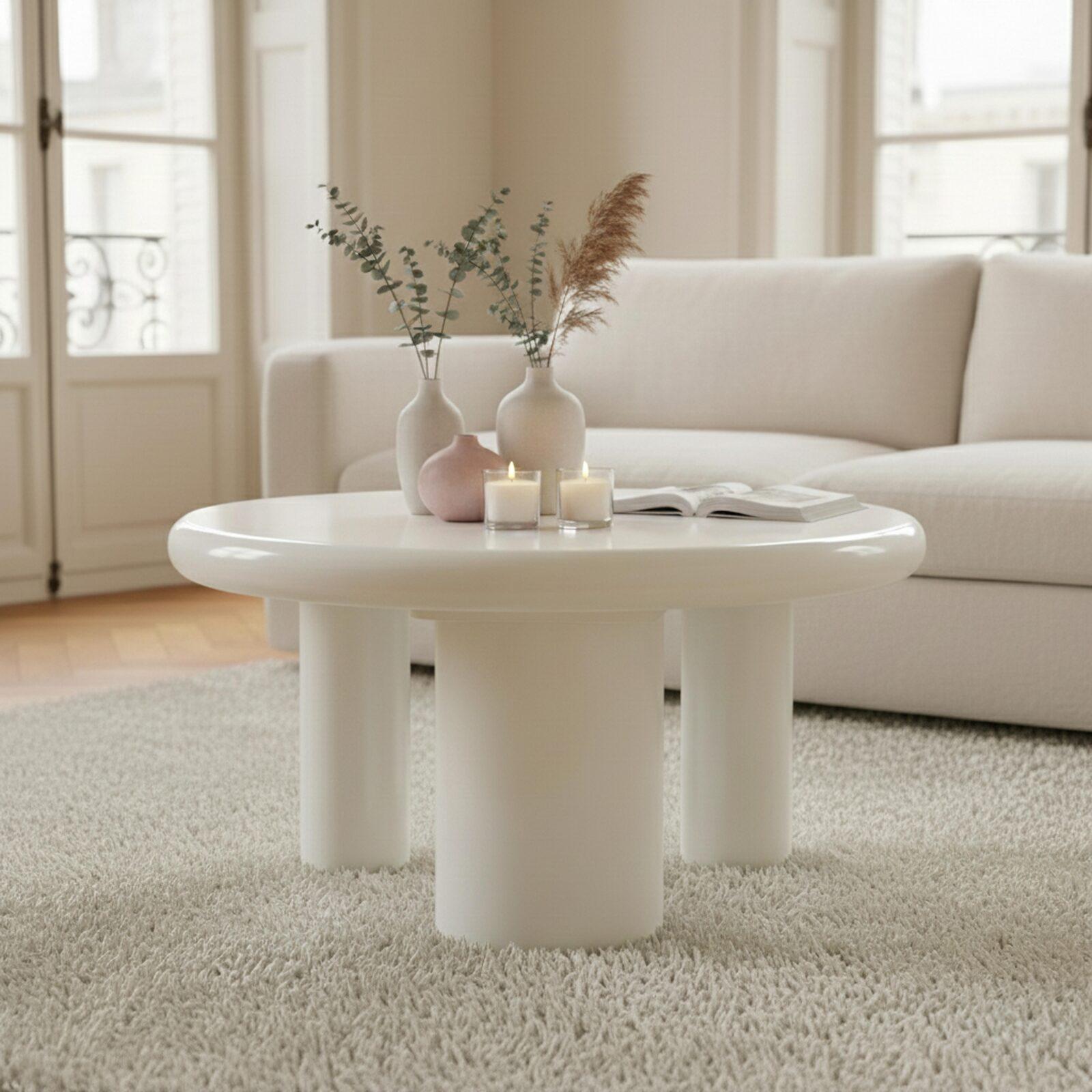 Table basse effet laqué ronde Ø70 cm style rétro  