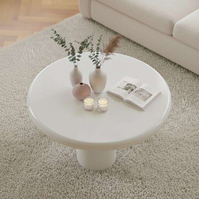Table basse effet laqué ronde Ø70 cm style rétro   (2/4)