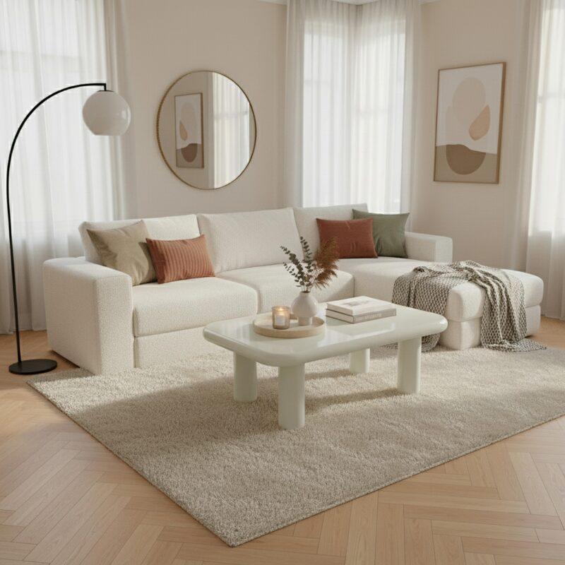Table basse effet laqué rectangulaire 100x60 cm style rétro 
