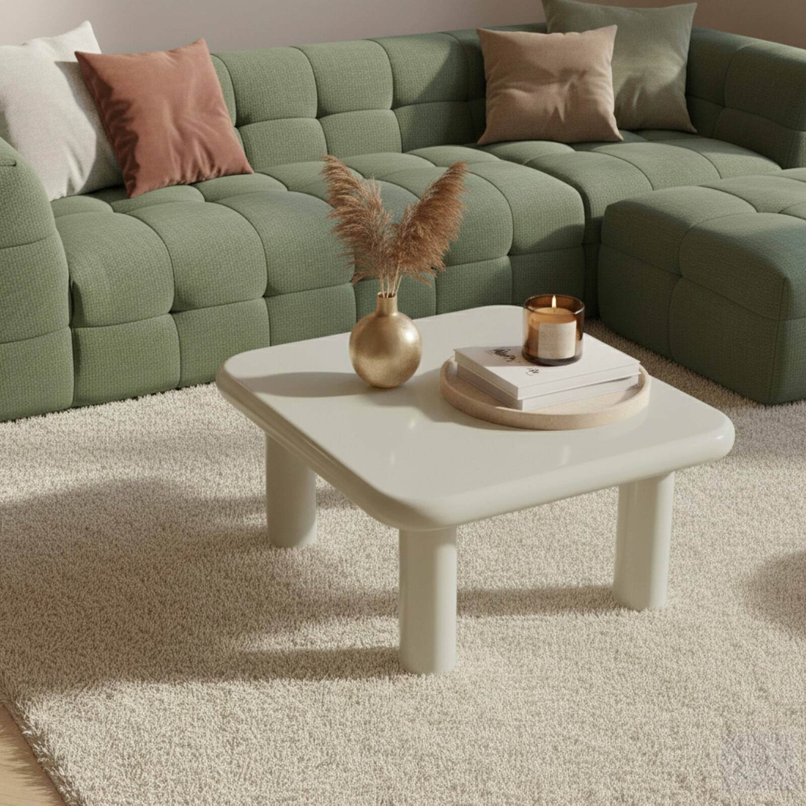 Table basse effet laqué carrée 75x75 cm style rétro
