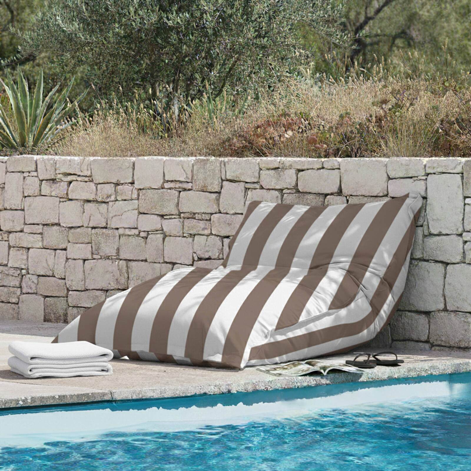Pouf rayé XXL imperméable coussin géant 140x120 cm