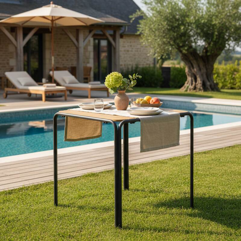 Table de jardin bistrot carrée en métal et polywood 2 personnes 70x70 cm
