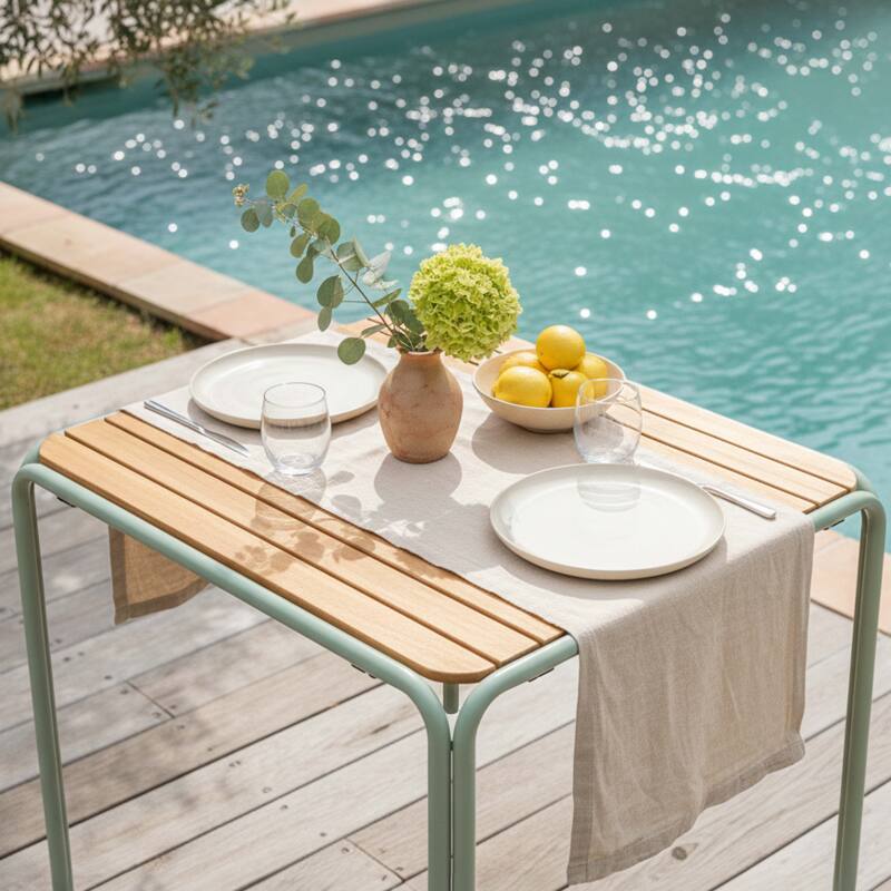 Table de jardin bistrot carrée en métal et polywood 2 personnes 70x70 cm (2/6)