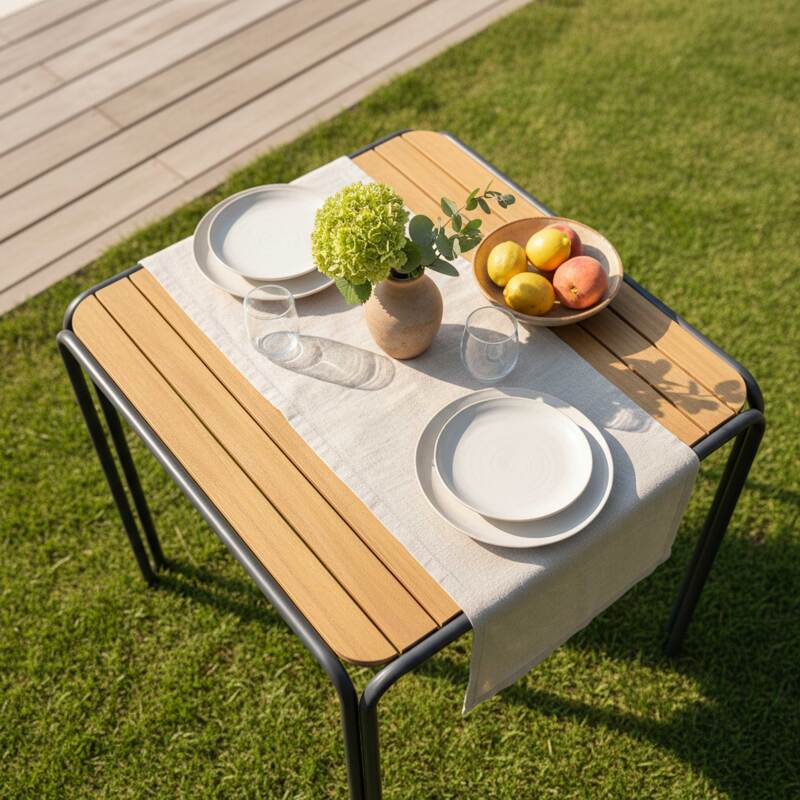 Table de jardin bistrot carrée en métal et polywood 2 personnes 70x70 cm (2/6)