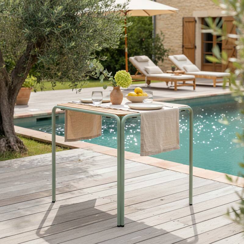 Table de jardin bistrot carrée en métal et polywood 2 personnes 70x70 cm