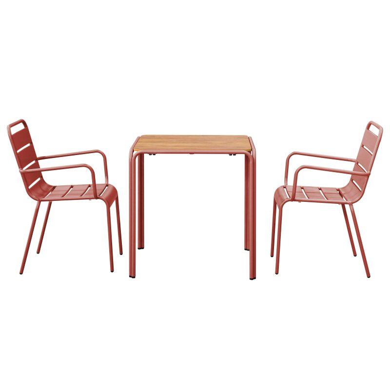 Table de jardin bistrot carrée en métal et polywood 70x70 cm et 2 chaises avec accoudoirs  (3/7)