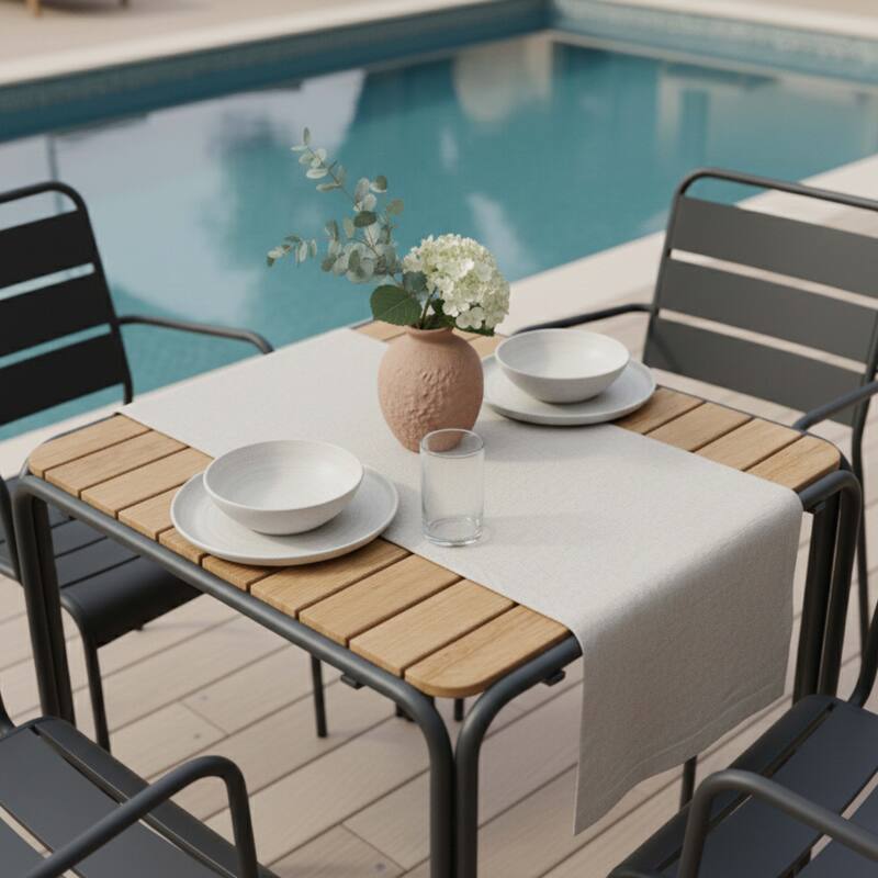 Table de jardin bistrot carrée en métal et polywood 70x70 cm et 2 chaises avec accoudoirs  (2/7)