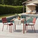 Table de jardin bistrot carrée en métal et polywood 70x70 cm et 2 chaises avec accoudoirs 