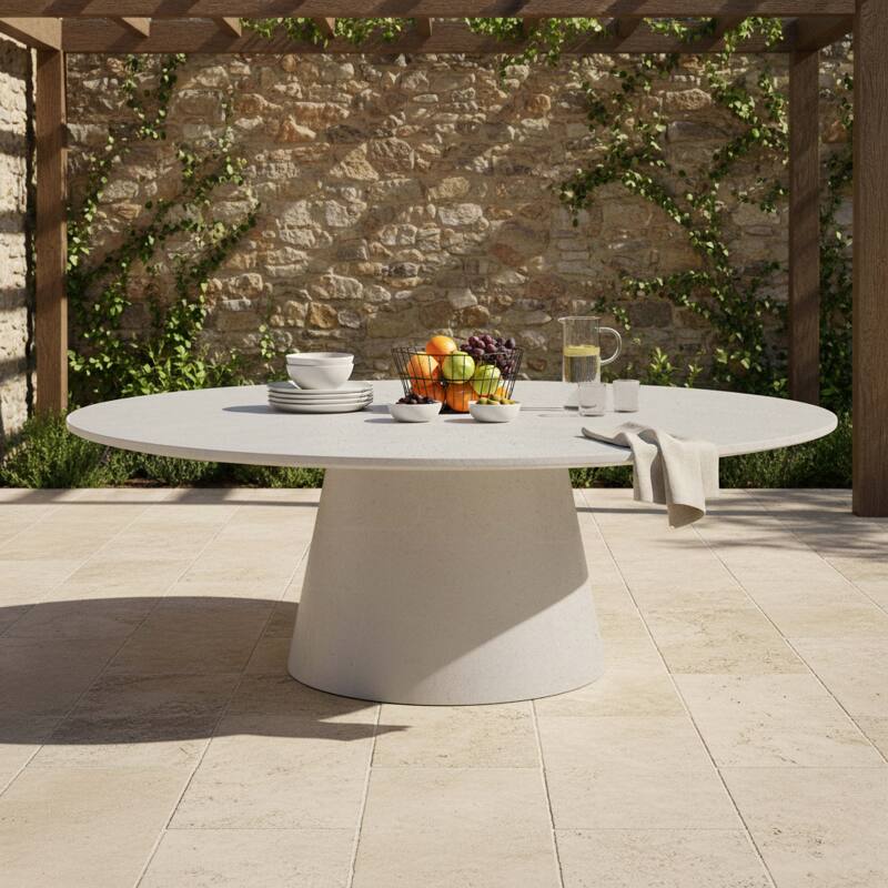 Table de jardin ovale effet béton lisse 8 personnes 200x110 cm