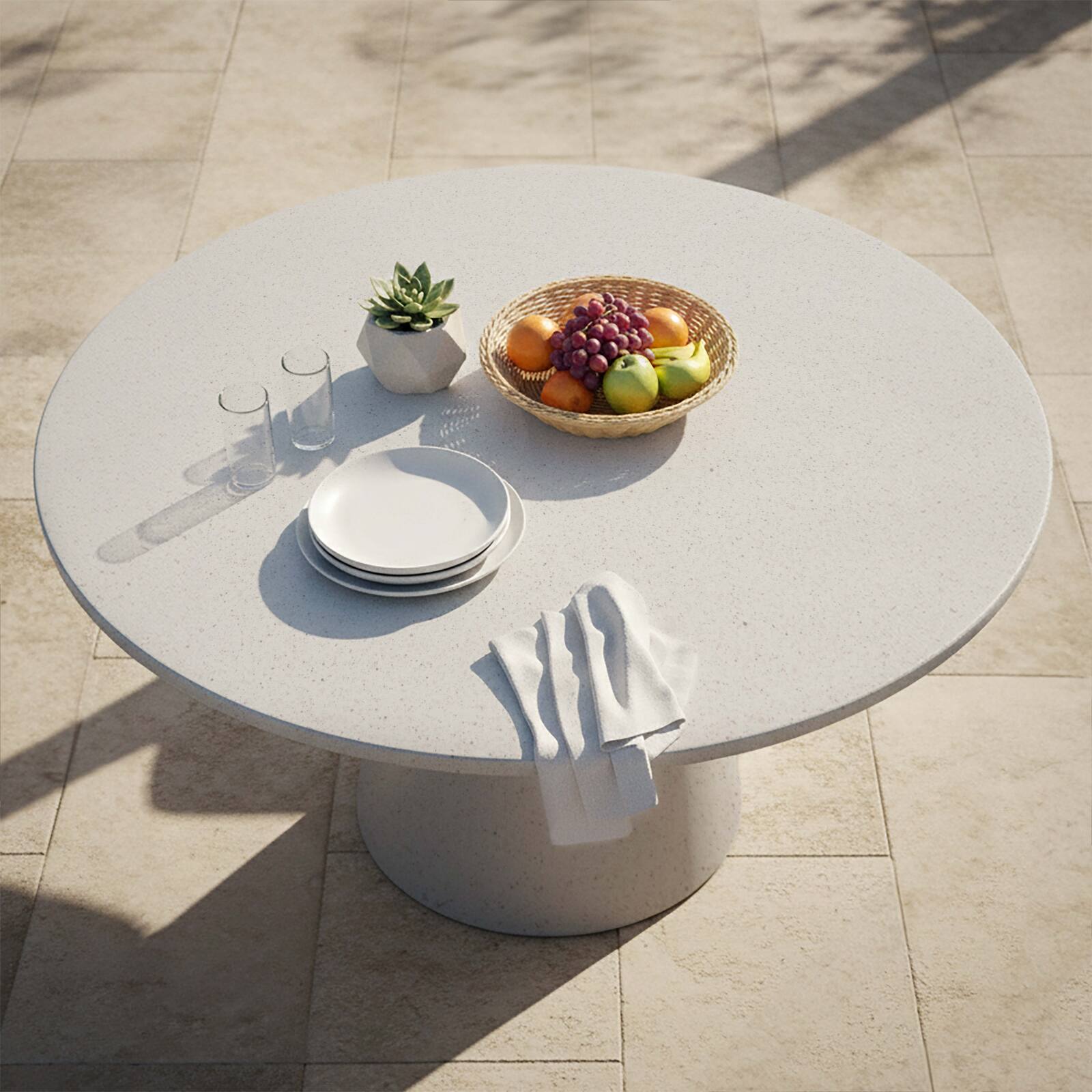 Table de jardin ronde effet béton lisse 4 personnes Ø130x76 cm