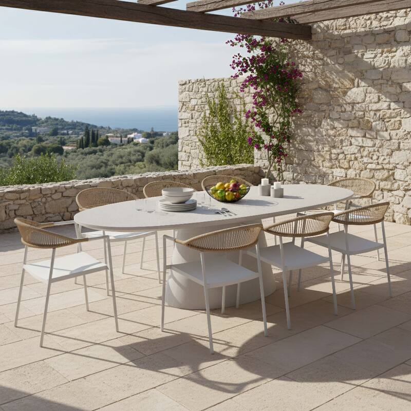 Table de jardin ovale effet béton lisse 10 personnes 250x110 cm (6/7)