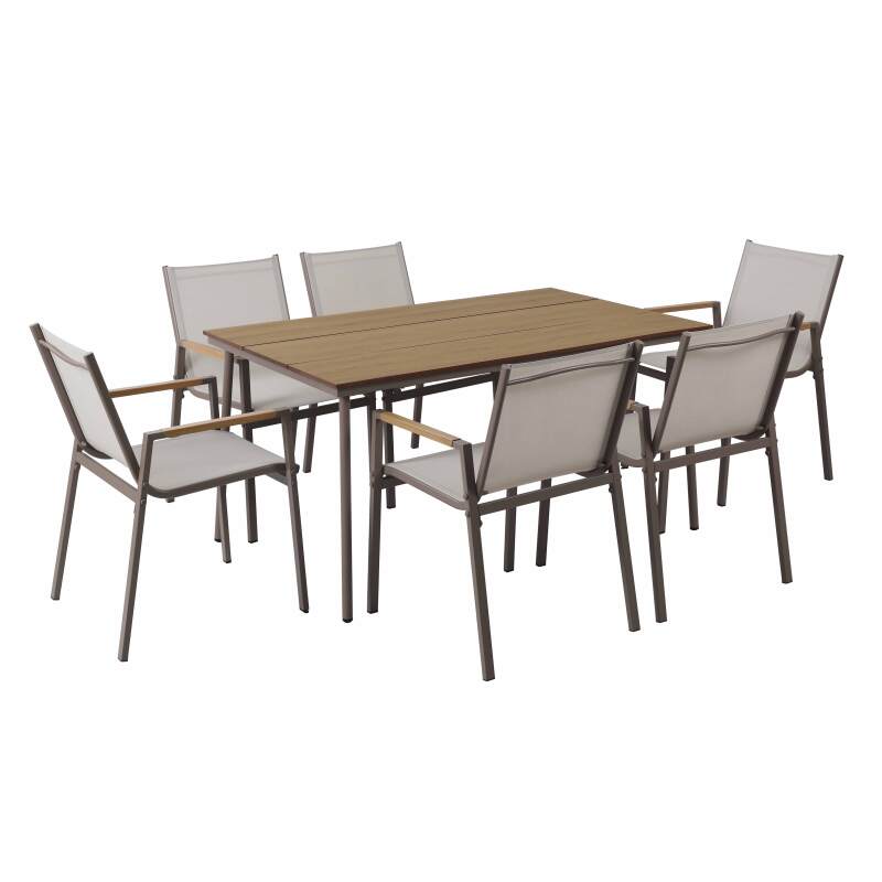 Table de jardin en métal et polywood 150x90 cm et 6 chaises 
