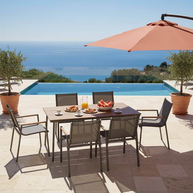 Table de jardin en métal et polywood 150x90 cm et 6 chaises  (4/8)