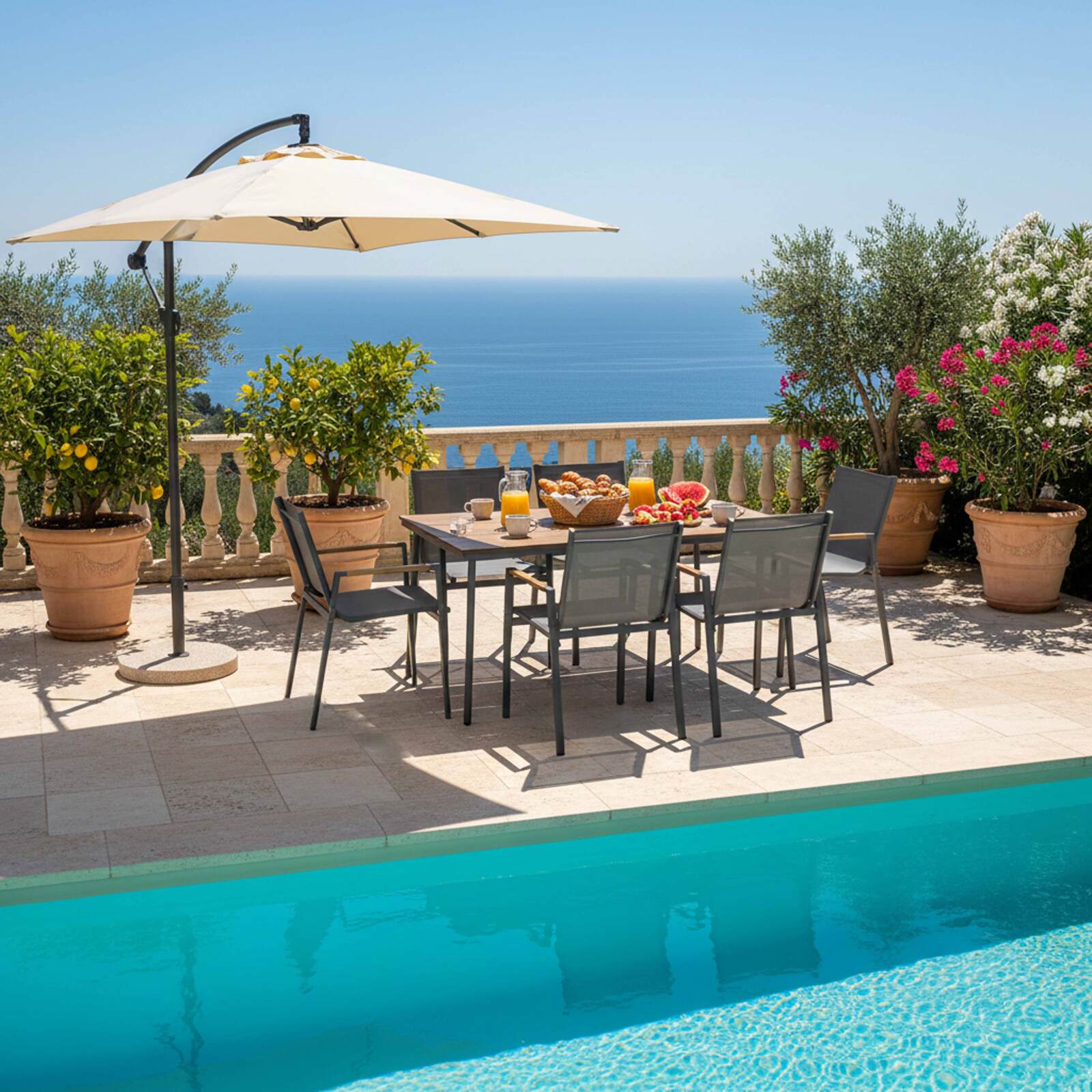 Table de jardin en métal et polywood 150x90 cm et 6 chaises 