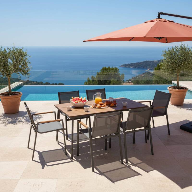 Table de jardin en métal et polywood 150x90 cm et 6 chaises  (6/8)