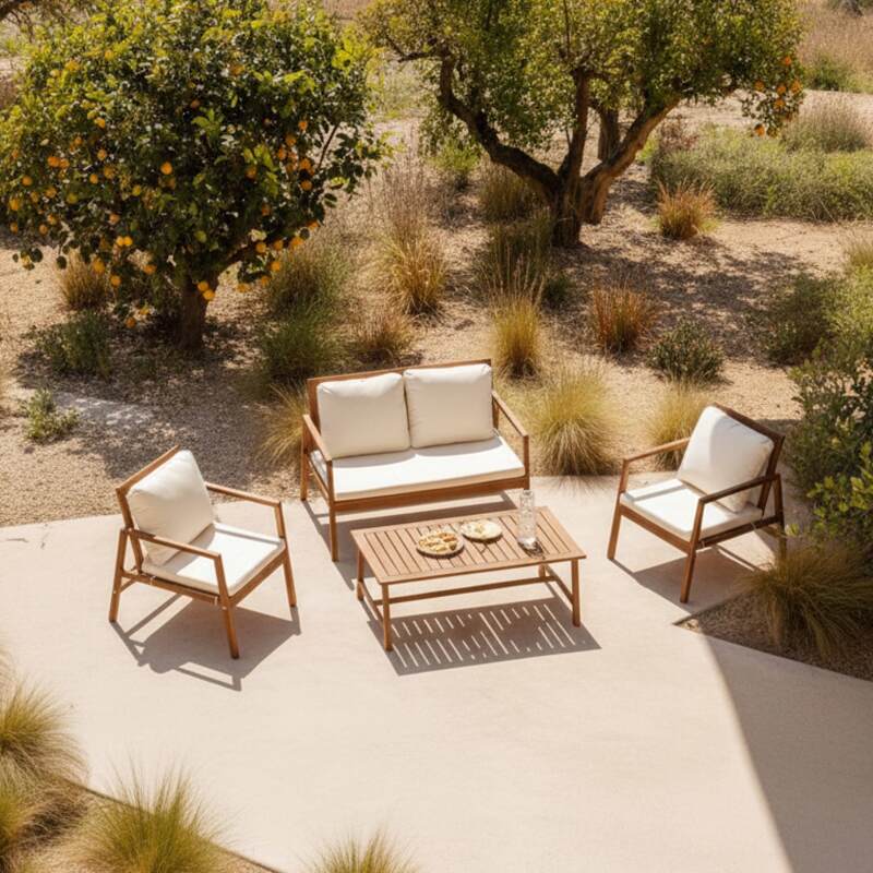 Salon de jardin en bois d'eucalyptus FSC® avec 1 canapé, 2 fauteuils et table basse (2/8)