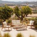 Salon de jardin en bois d'eucalyptus FSC® avec 1 canapé, 2 fauteuils et table basse