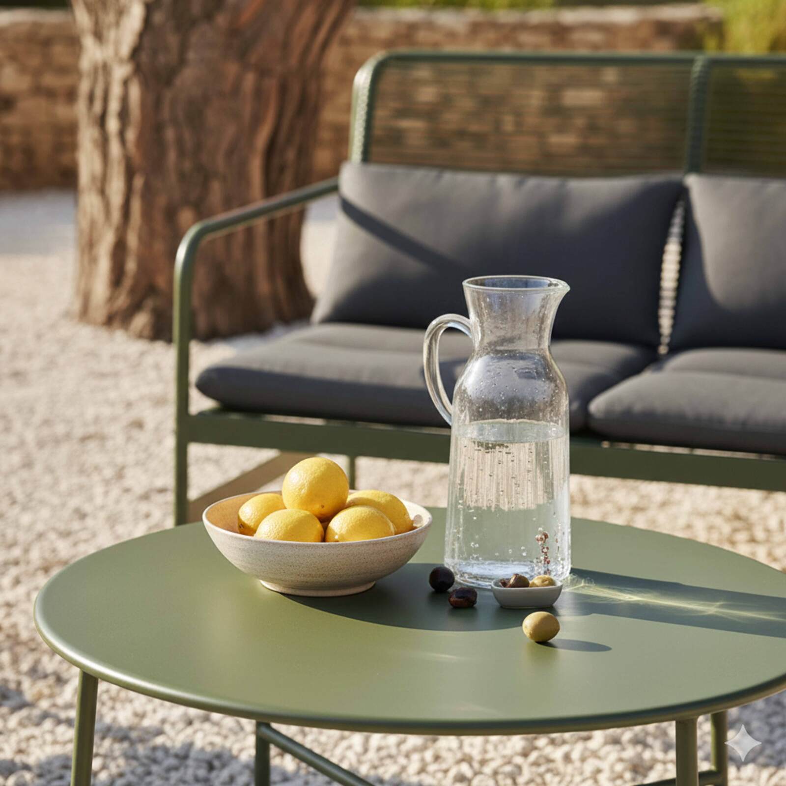 Salon de jardin en métal 4 places avec 1 canapé, 2 fauteuils et table basse