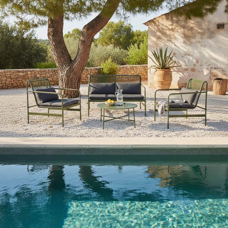 Salon de jardin en métal 4 places avec 1 canapé, 2 fauteuils et table basse (7/8)