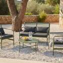 Salon de jardin en métal 4 places avec 1 canapé, 2 fauteuils et table basse