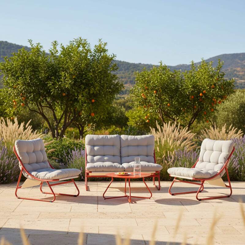 Salon de jardin en métal 4 places avec 1 canapé, 2 fauteuils et table basse (2/9)