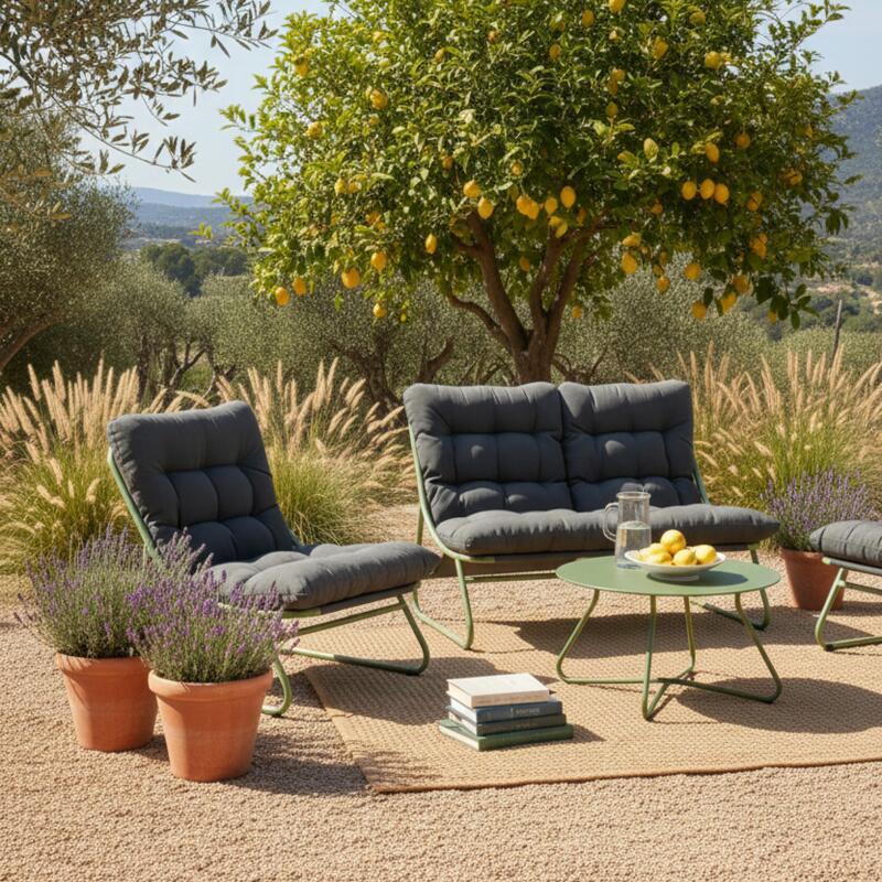 Salon de jardin en métal 4 places avec 1 canapé, 2 fauteuils et table basse (2/9)