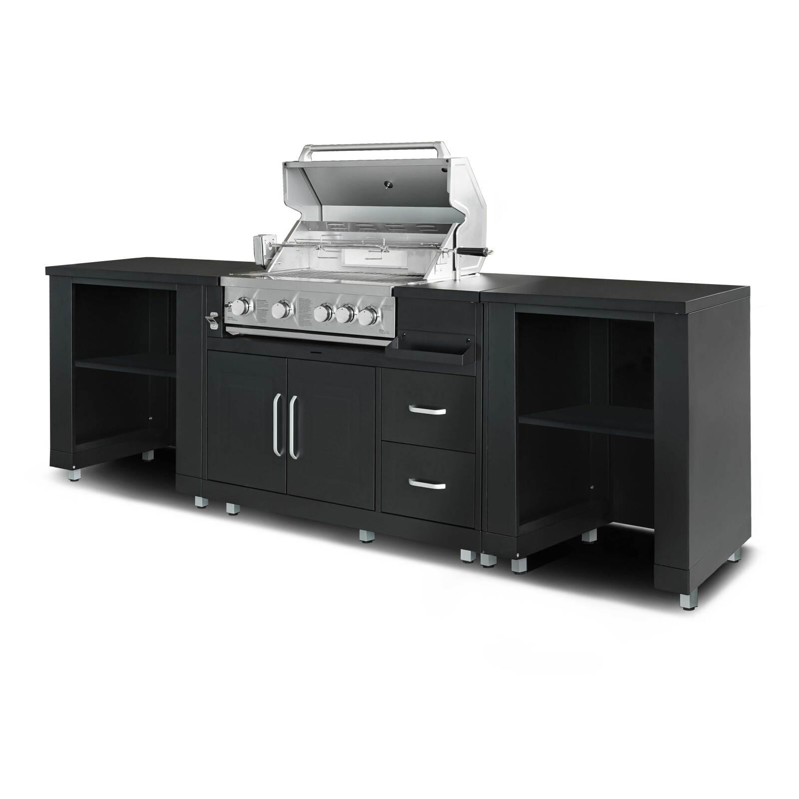 Cuisine extérieure en métal avec barbecue et rangements - 3 modules