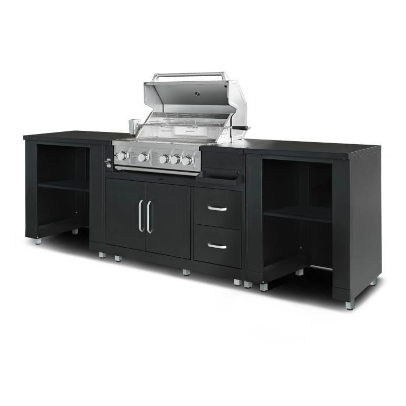 Cuisine extérieure en métal avec barbecue et rangements - 3 modules