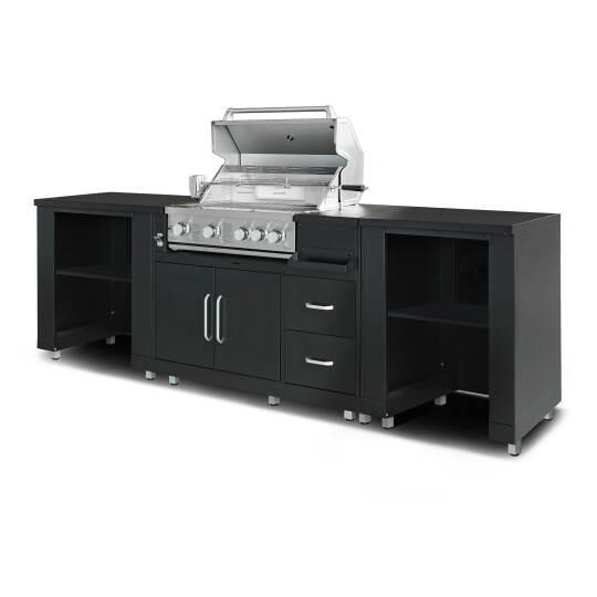 Cuisine extérieure en métal avec barbecue et rangements - 3 modules | Oviala