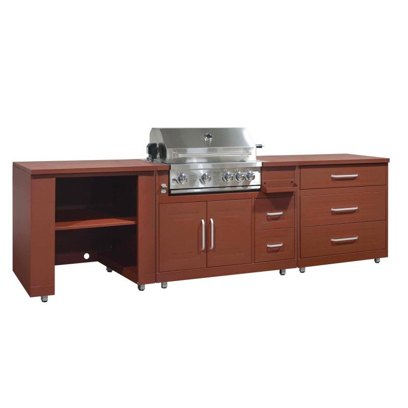 Cuisine extérieure en métal avec barbecue et rangements - 3 modules