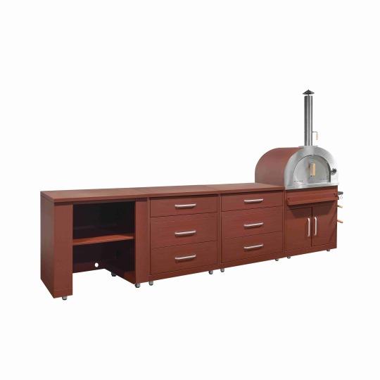 Cuisine extérieure en métal avec four à pizza et rangements - 4 modules | Oviala