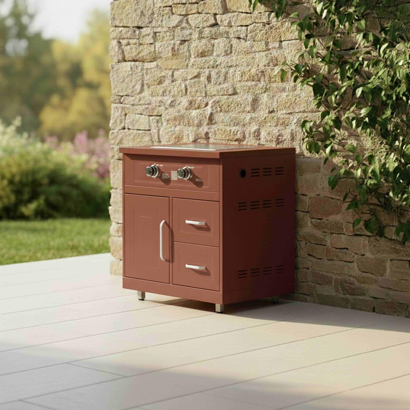 Cuisine extérieure en métal avec four à pizza, barbecue et rangements - 5 modules