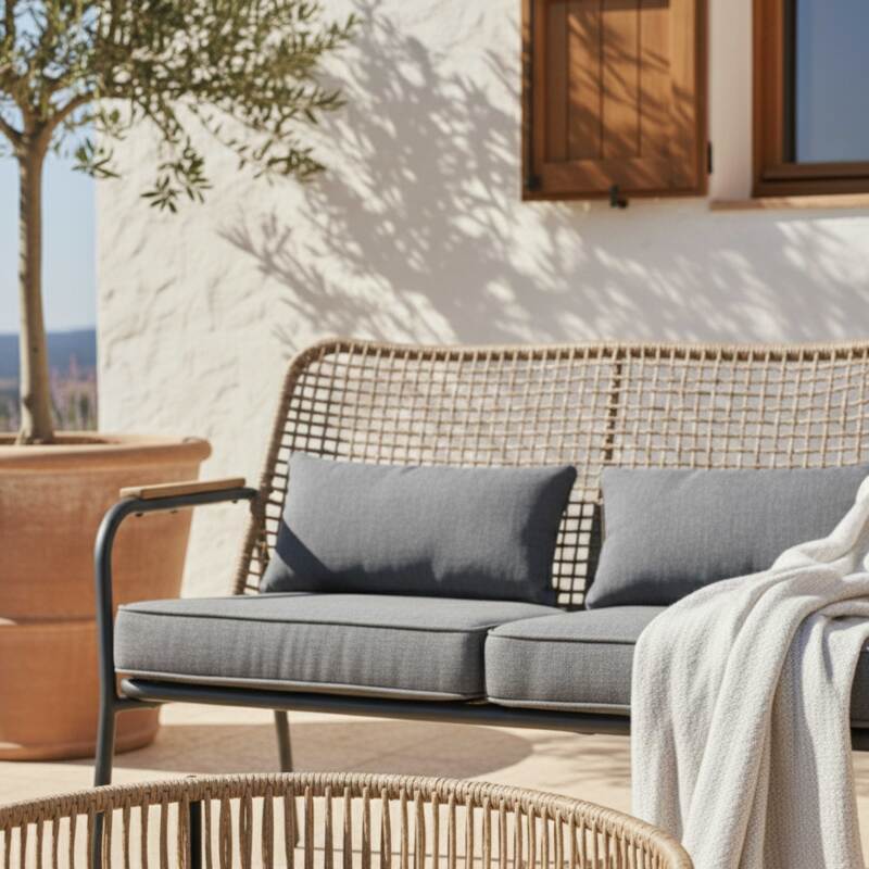 Salon de jardin 4 places en rotin synthétique, avec un canapé, 2 fauteuils et table basse (4/9)