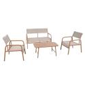 Salon de jardin en métal et textilène 4 places avec 1 canapé, 2 fauteuils et table basse