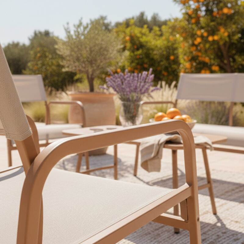 Salon de jardin en métal et textilène 4 places avec 1 canapé, 2 fauteuils et table basse (4/8)